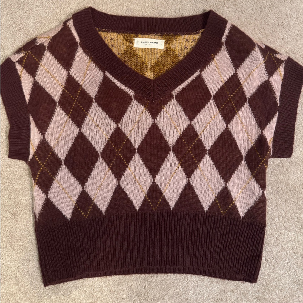 Lucky Brand Brown and Pink Knit Sweater